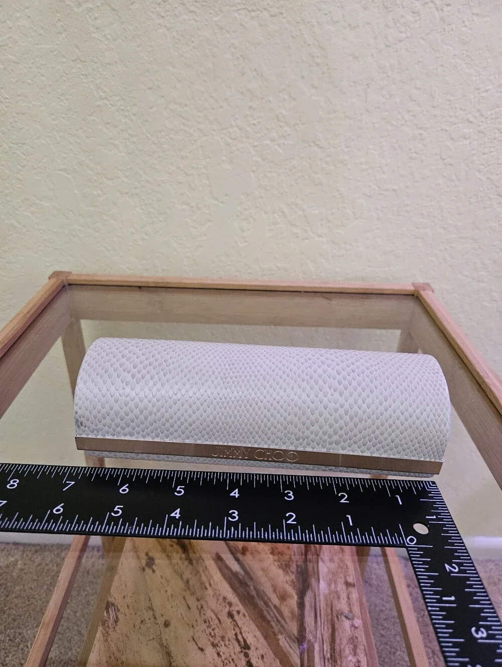 Jimmy Choo White Textured Eye glass / Sunglasses case with Cream Trim